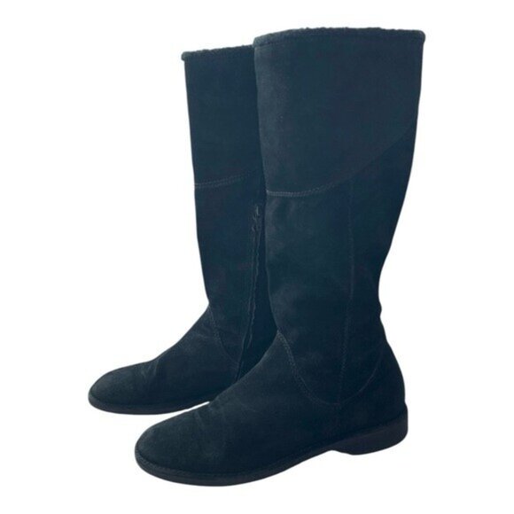 DARIA Women’s Black Suede Flat Riding Boots Zip Side Leather Size 8.5 - Picture 5 of 7